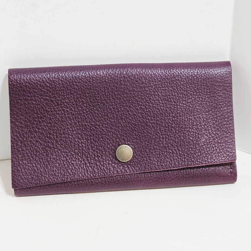 Portland Leather Goods Rancher trifold Wallet Plum Purple Pebbled Leather Snap